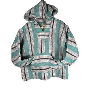 Baja Joe green/gray Striped Hoodie Poncho Pullover Sweater Men’s Size L